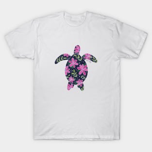 Floral Sea Turtle - cool colors T-Shirt